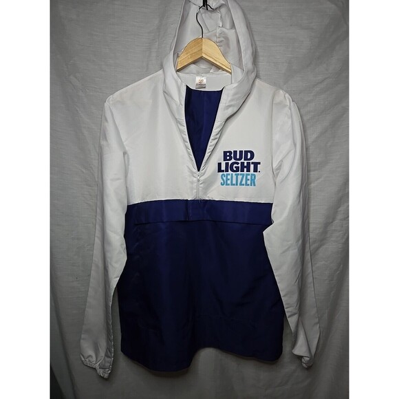 Bud Light Seltzer Jacket Large Golf Lightweight Hooded Windbreaker Quarter Zip - Picture 1 of 9
